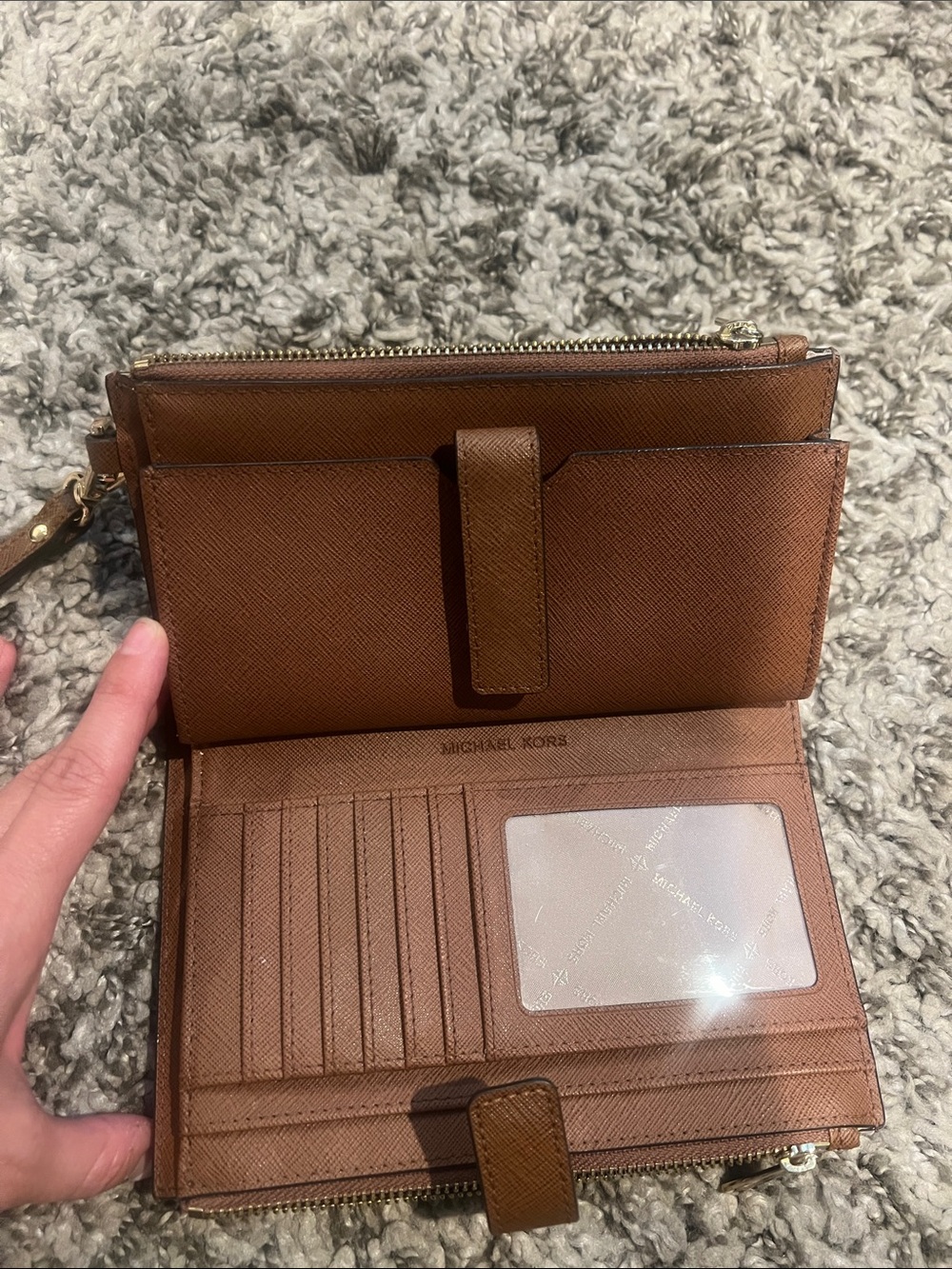 Michael Kors Brown Saffiano Leather Wallet Wristlet with Gold Hardware